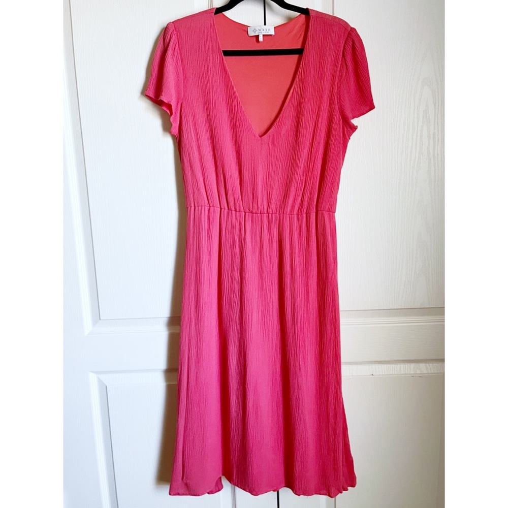 Wayf Large Salmon Pink Short Sleeve Deep V-Neck A Line Midi Dress